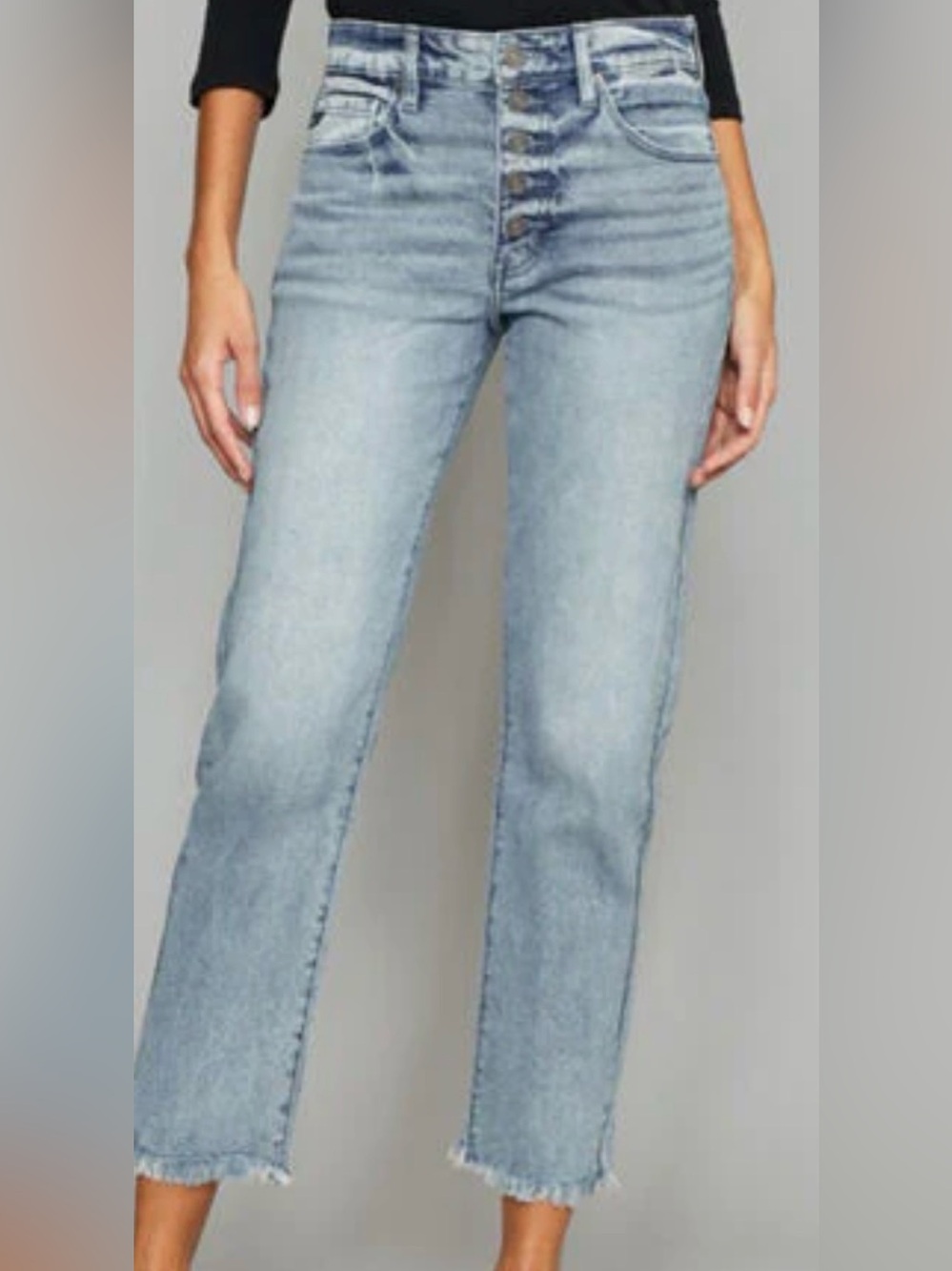 Just USA Light Blue Straight Distressed Hem Jeans Button-Fly size 10